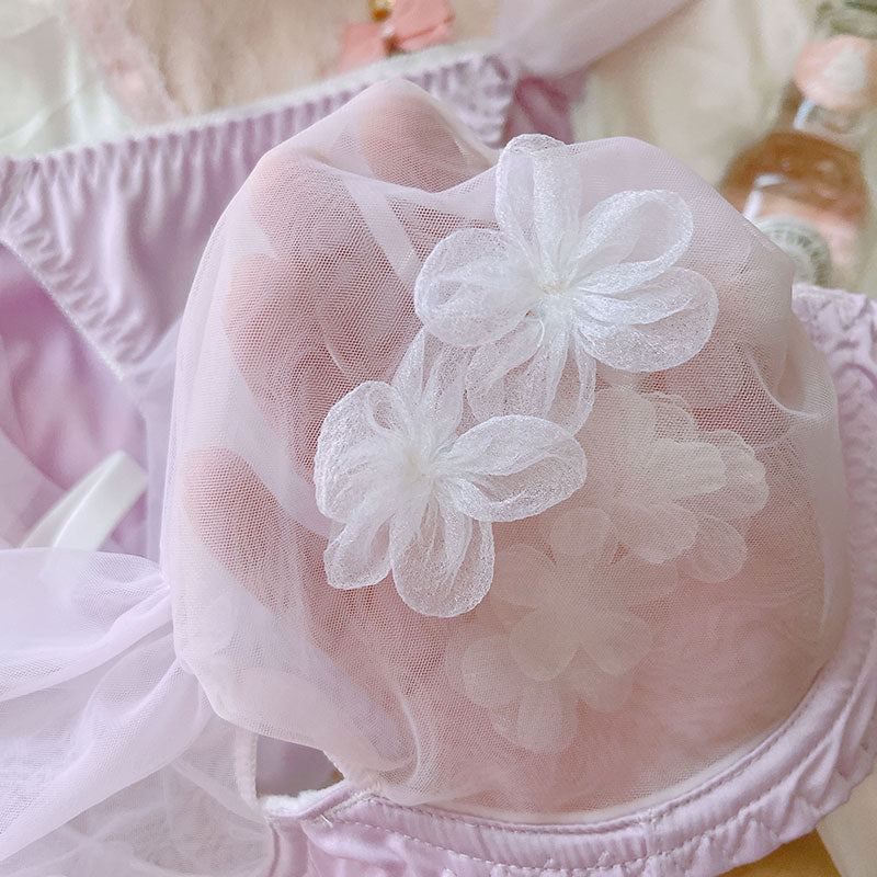 Japanisches süßes Sweetie-BH-Set mit transparenter Schleife 