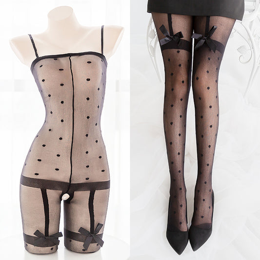 Polka Dots Sexy Black Sheer Full Body Bondage Fishnet Body Stocking