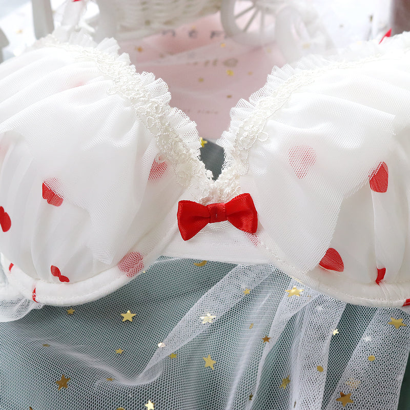 Sofyee Love Tumblr Aesthetic Japanese Lace Girly Dot Flower Sweetie Heart Bra Set