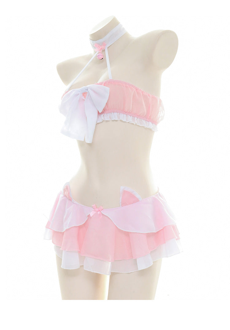 Kawaii Pink Cat Ruffle Girl