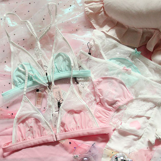 Pink Cartoon Pastel Lover Cute Sweetie Baby Bralette Set