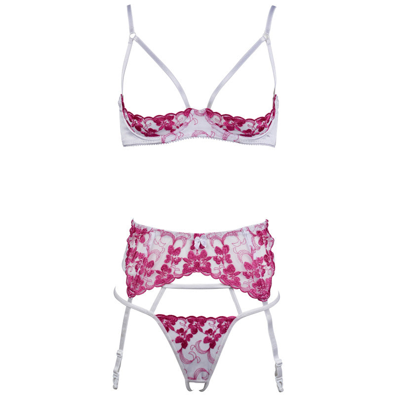 Strumpfwaren-Dessous-Set mit Blumenmuster und offenem Körbchen 