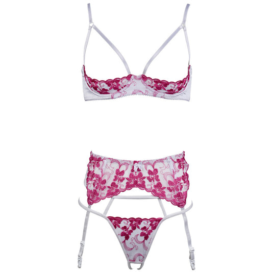 Flower Open Cup Hosiery Lingerie Set
