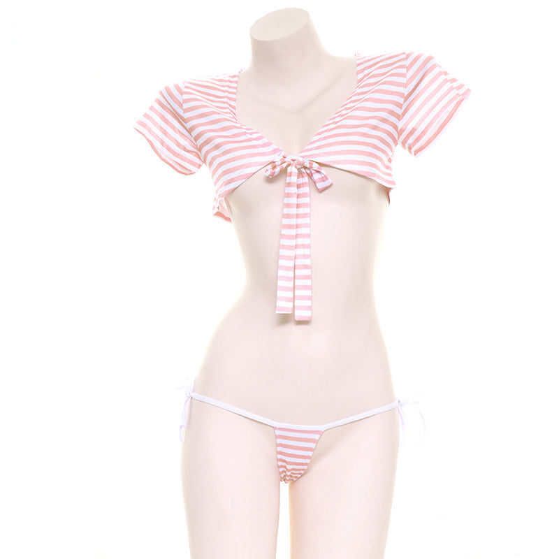 Kawaii Stripped Bow Crop Top Swimsuit