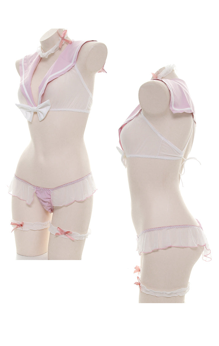 Love Sailor Bow Choker School Girl Lingerie Set