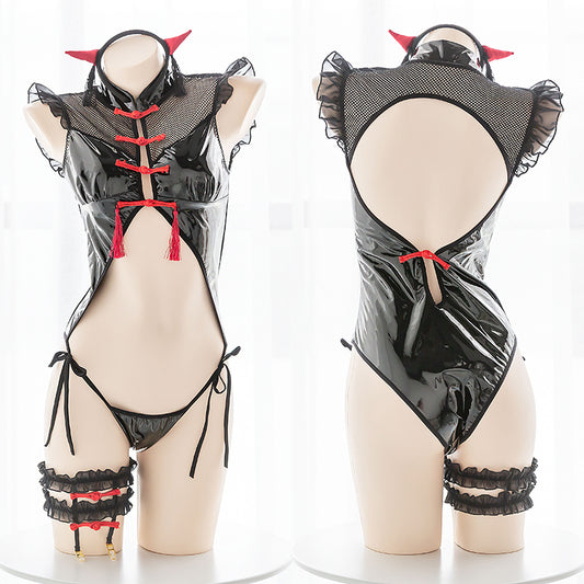 Japanese Sexy Button Up Leather Bondage Bodysuit