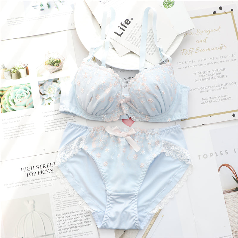 Pastel Pink Ruffle Lace Girly Dot Flower Sweetie Heart Bra Set