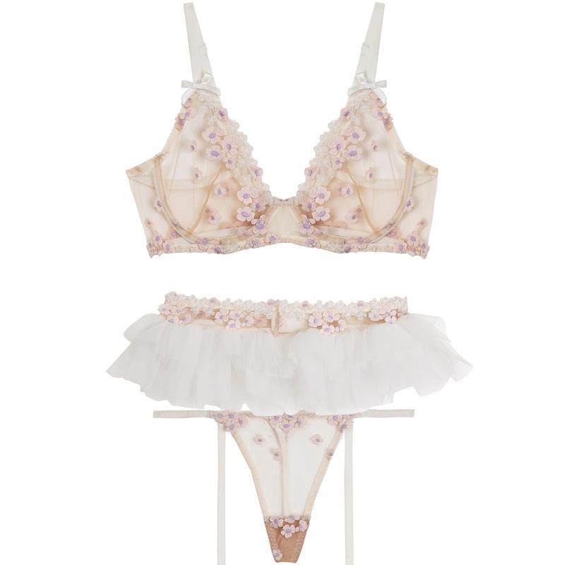 Ruffle Flower Sexy Lace Sheer Lingerie Set