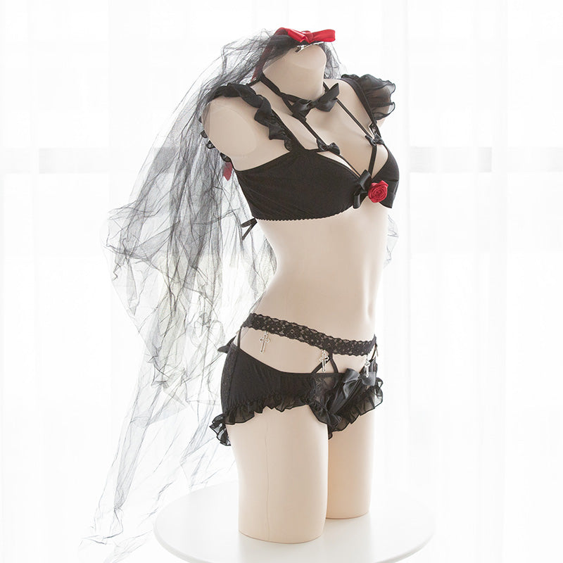 Bow Ruffle Kawaii Lolita Japanese Maid Lingerie Set