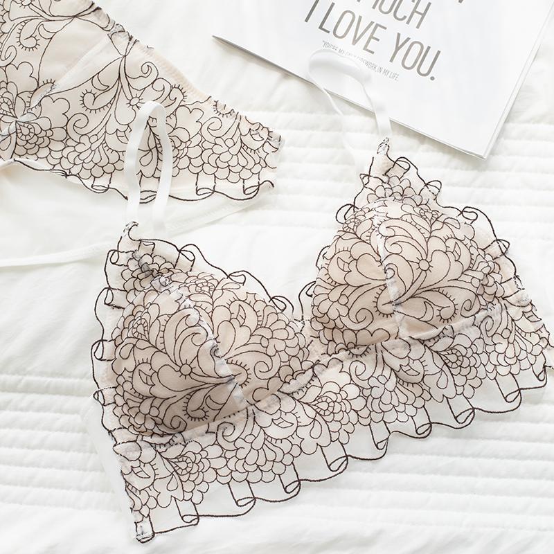 bralette French lace ins wind no steel ring beautiful back bra set
