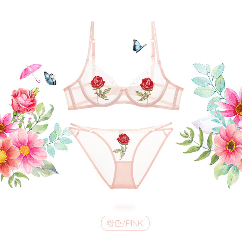 Sheer Flower Bra Set