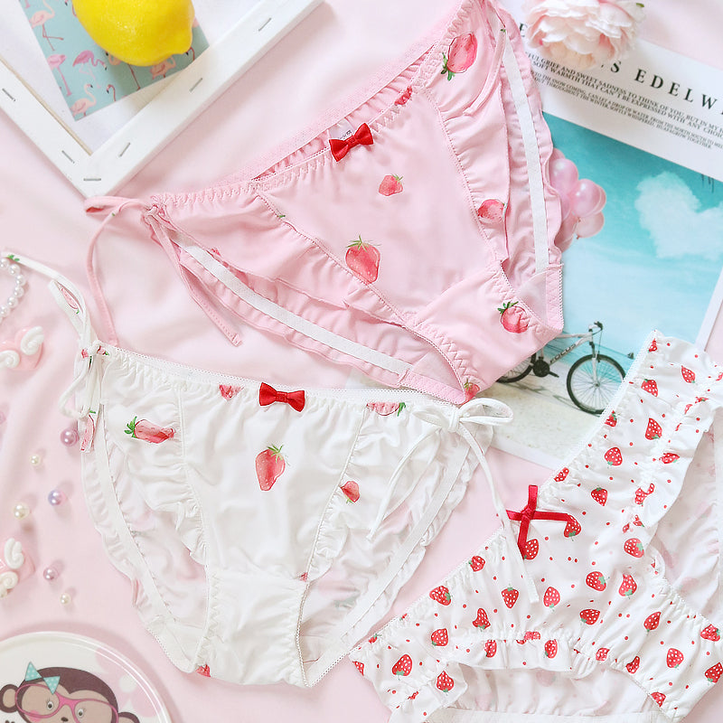 3pcs-Kawaii Fruit Sweet White Kiss Me Panty