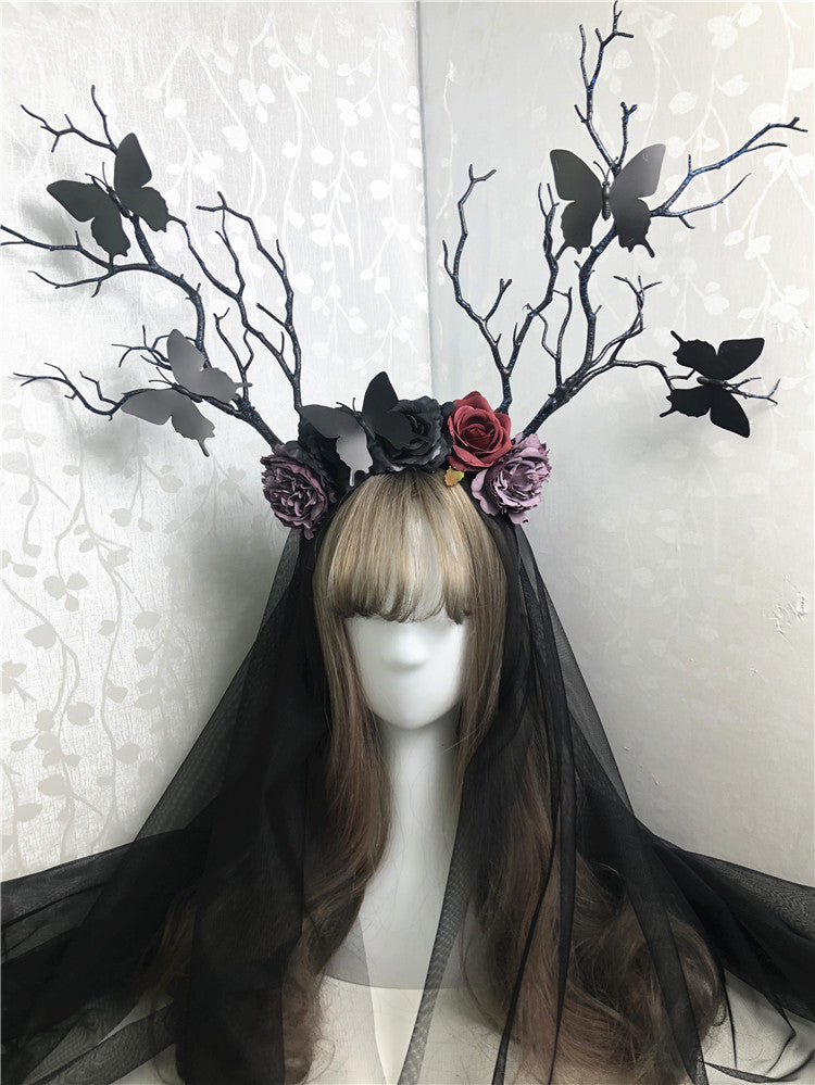 Sofyee  Gothic Anime Fair Retro Flower Butterfly Branch Antler Hair Band