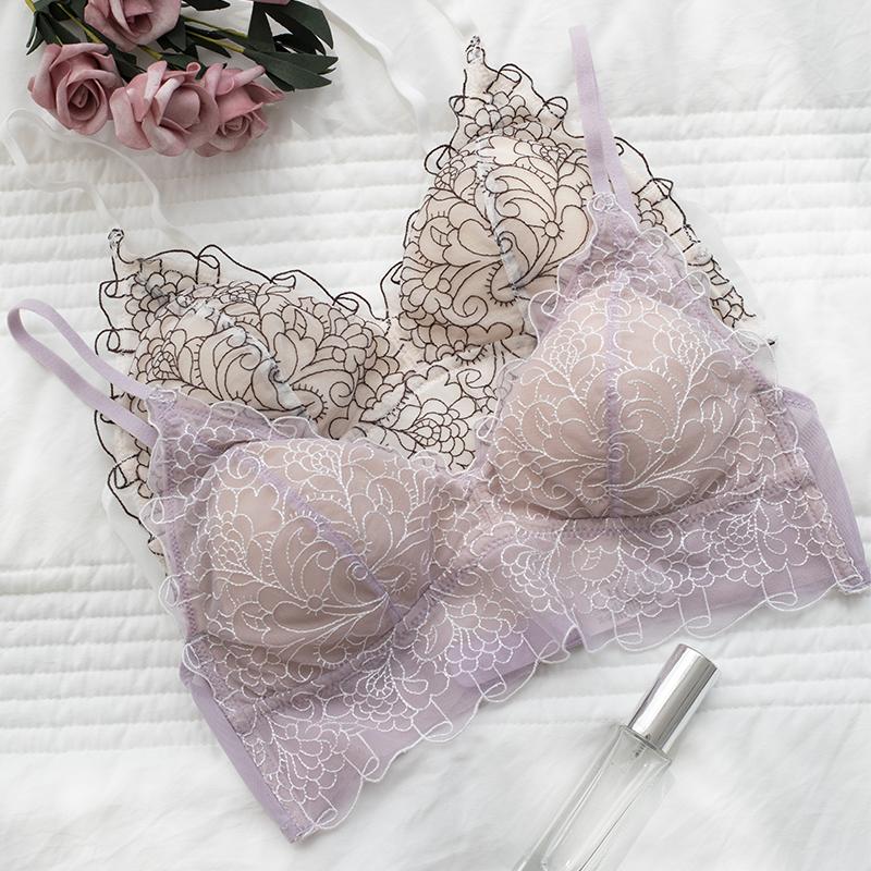 bralette French lace ins wind no steel ring beautiful back bra set