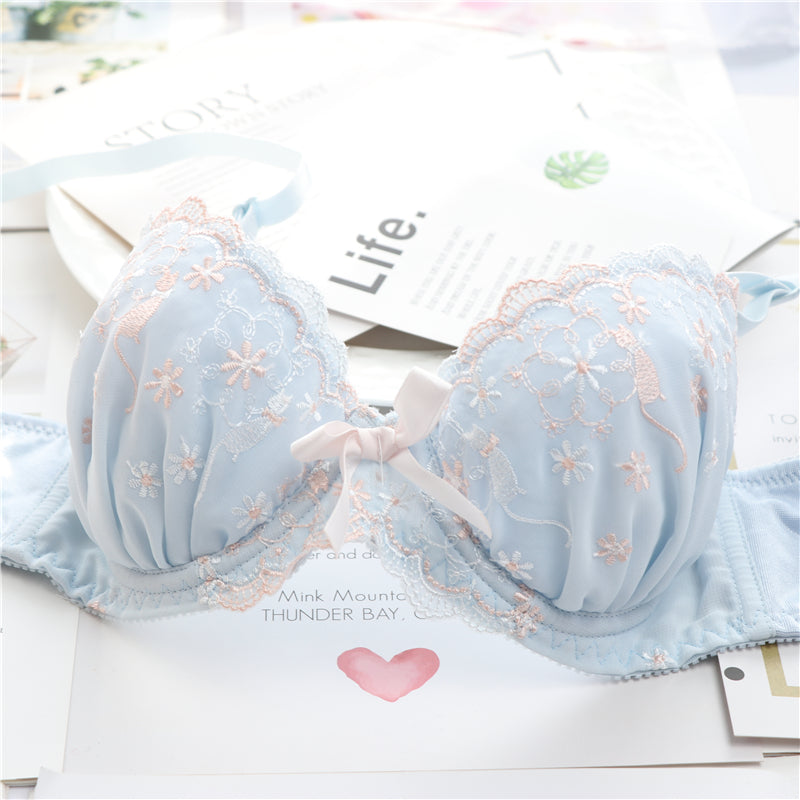 Pastel Pink Ruffle Lace Girly Dot Flower Sweetie Heart Bra Set