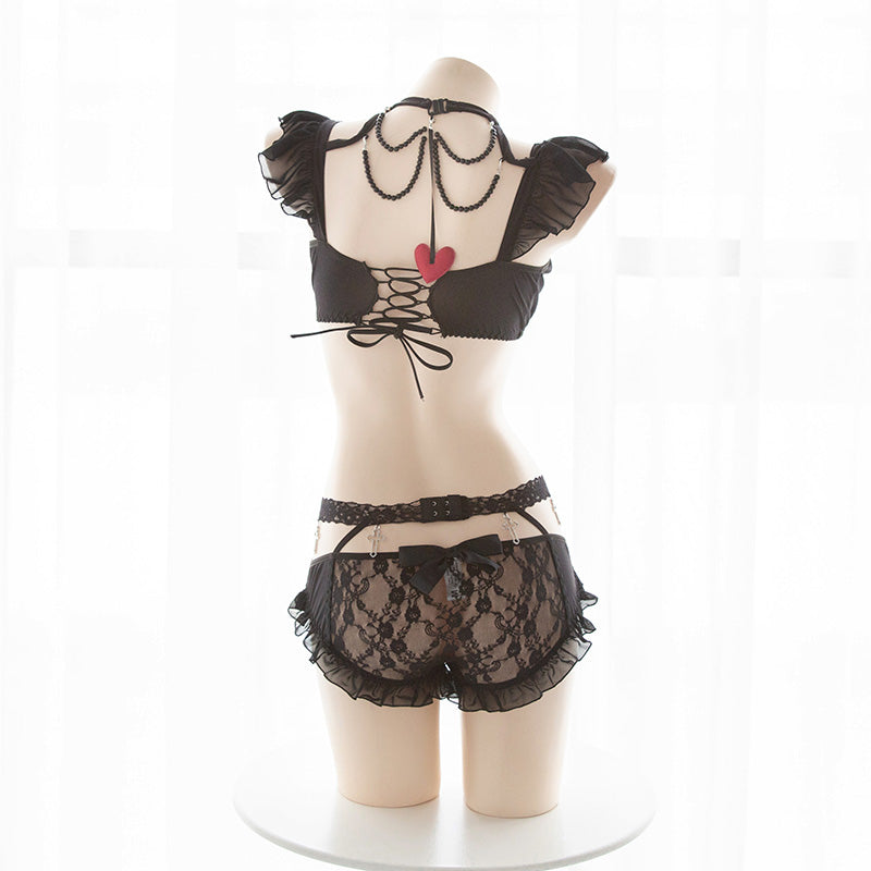 Bow Ruffle Kawaii Lolita Japanese Maid Lingerie Set