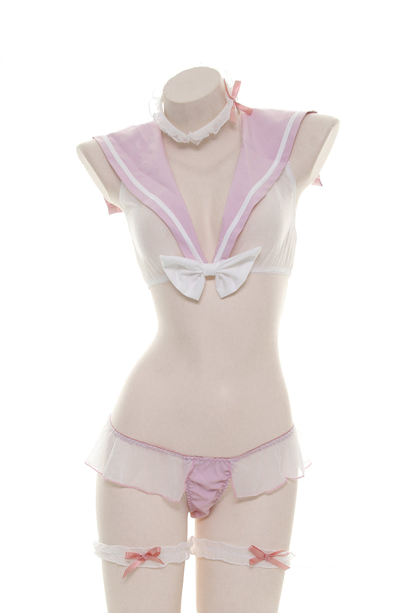 Love Sailor Bow Choker School Girl Lingerie Set
