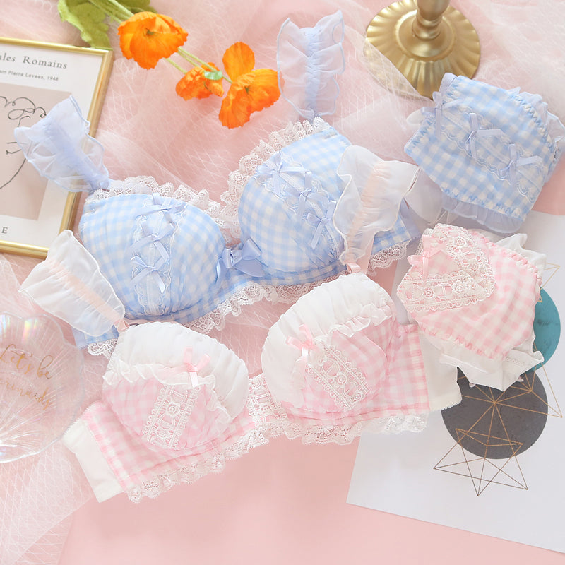 Japanese sweet and sexy cute loli check underwire bra set