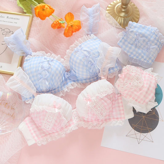 Japanese sweet and sexy cute loli check underwire bra set