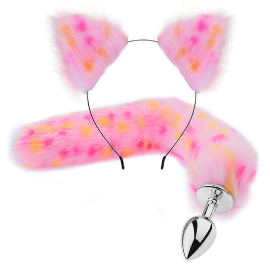 Pink Anime Sexy Cat Ear Headband Butt Plug Tail Set