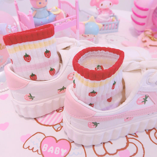 Pastel Strawberry Fruit Socks