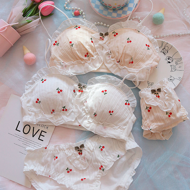 Pink Ruffle Pastel Lover Cute Cherry Baby Bralette Set