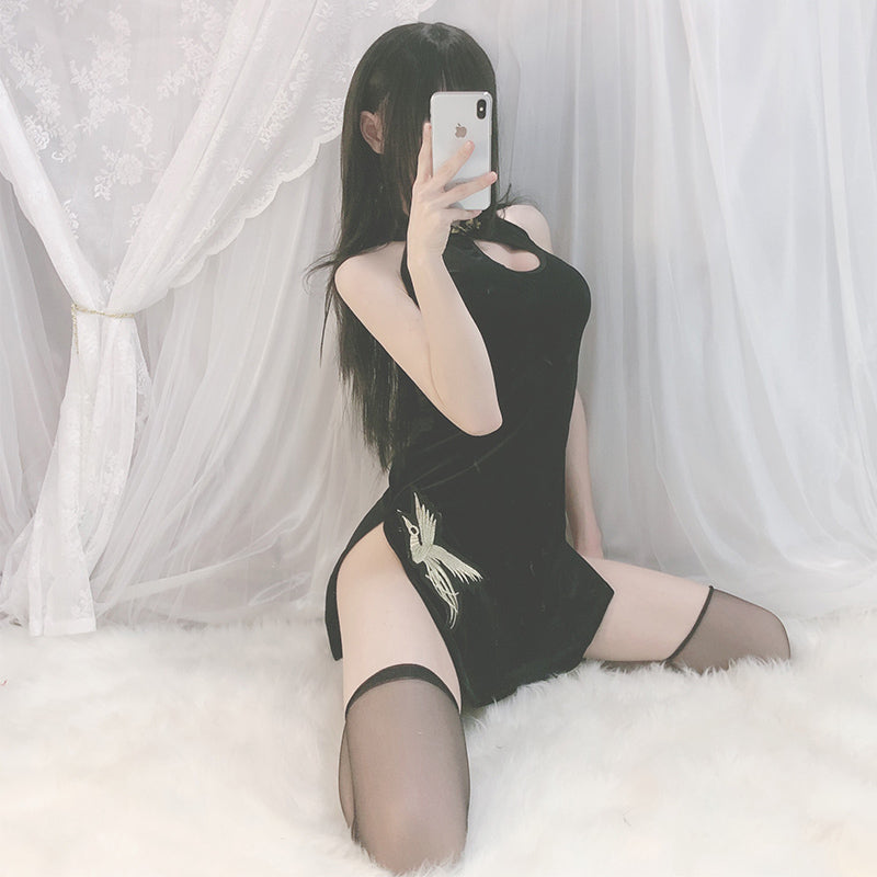 Japanese Anime Game Kawaii Lolita Gothic Maid Lingerie - Cat Keyhole Swan