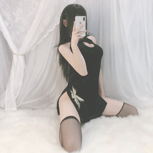 Japanese Anime Game Kawaii Lolita Gothic Maid Lingerie - Cat Keyhole Swan