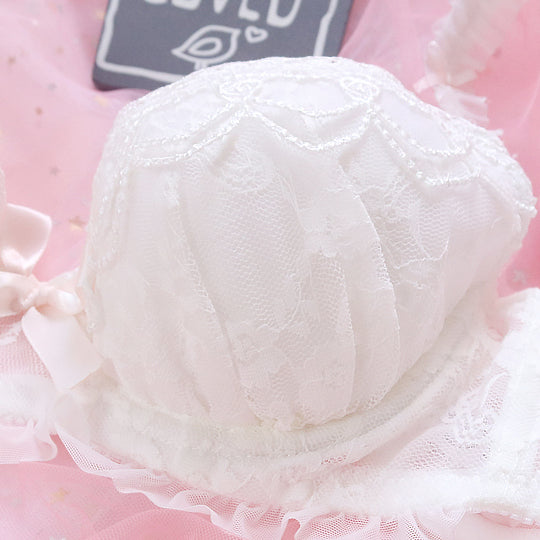 Ruffle Blossom Lace  Embroidery Bras And Panty Set