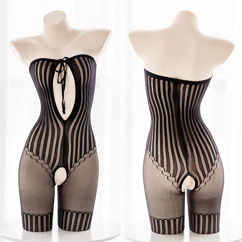 Crotchless Black Sheer Seductive Bondage Fishnet Body Stocking