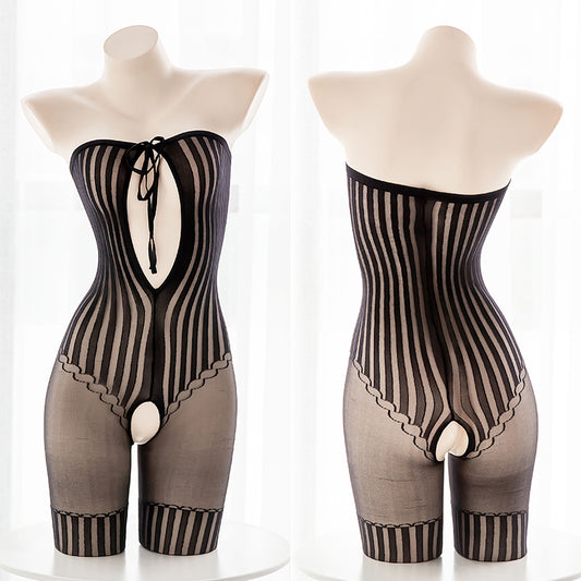 Crotchless Black Sheer Seductive Bondage Fishnet Body Stocking