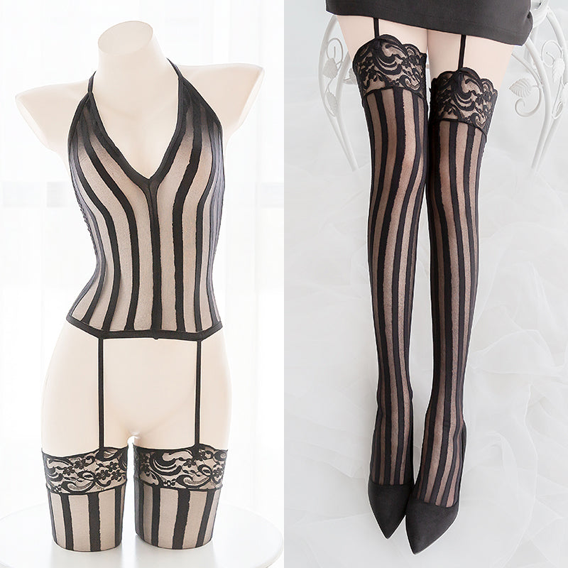 Garter Belts Sexy Black Sheer Full Body Bondage Fishnet Body Stocking