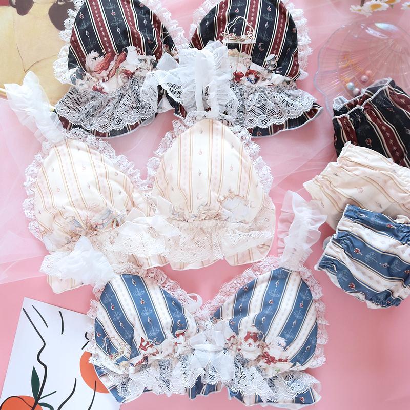 Süßes japanisches Mädchen Retro-Lolita-Loli-Unterwäsche ohne Stahlring, Dreieck-Cup-Set 