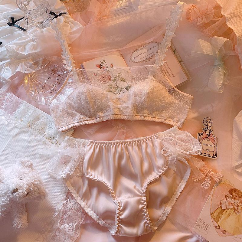 Japanese sexy lace branch tube top style no steel ring bra set
