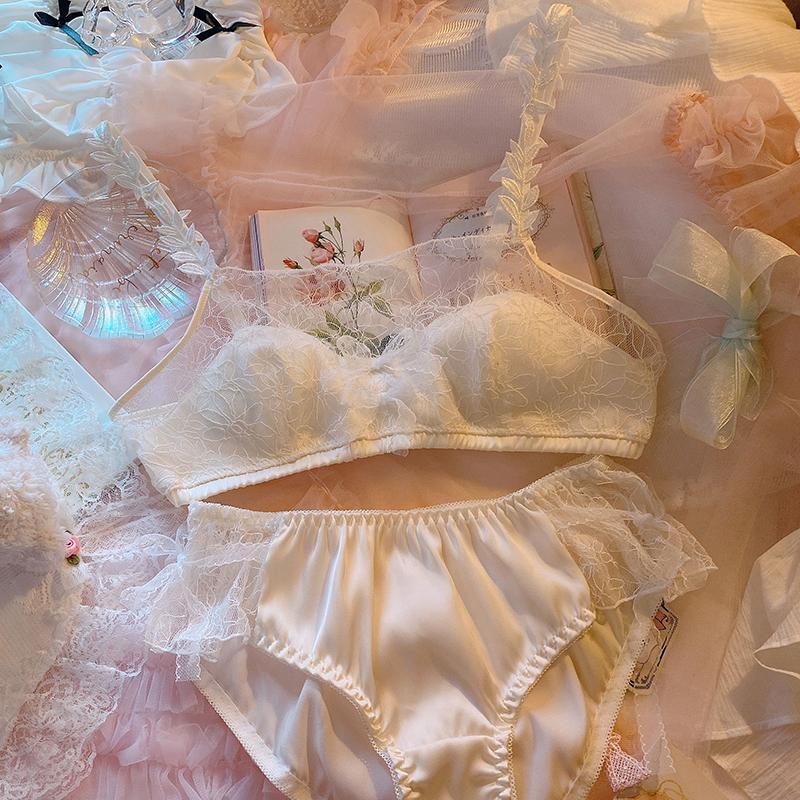 Japanese sexy lace branch tube top style no steel ring bra set