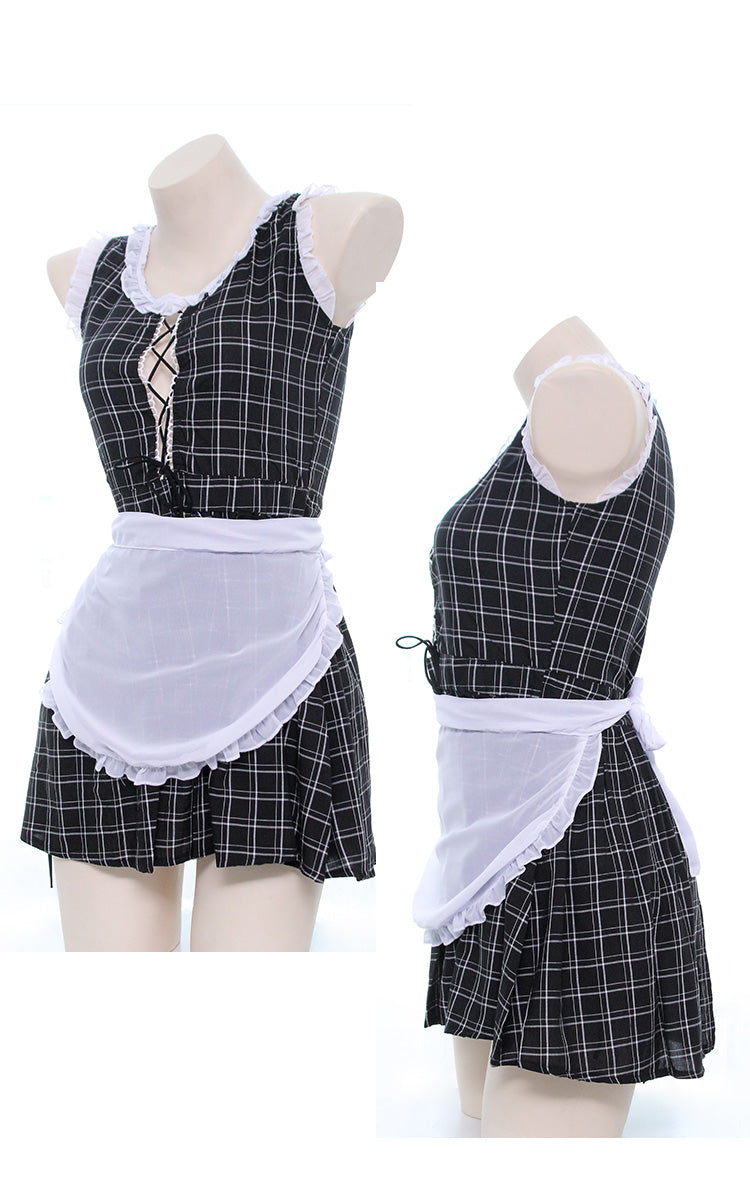 Grid Anime Maid Kawaii Dress Set