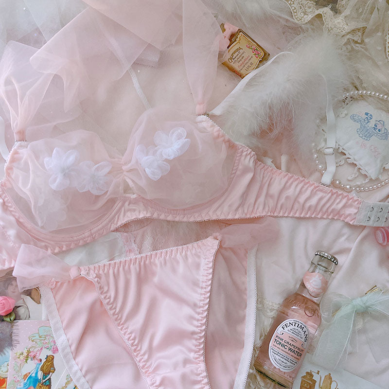 Japanisches süßes Sweetie-BH-Set mit transparenter Schleife 