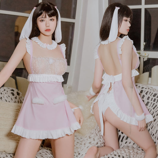 Bunny Ear Pink Maid Girl Lingerie Set