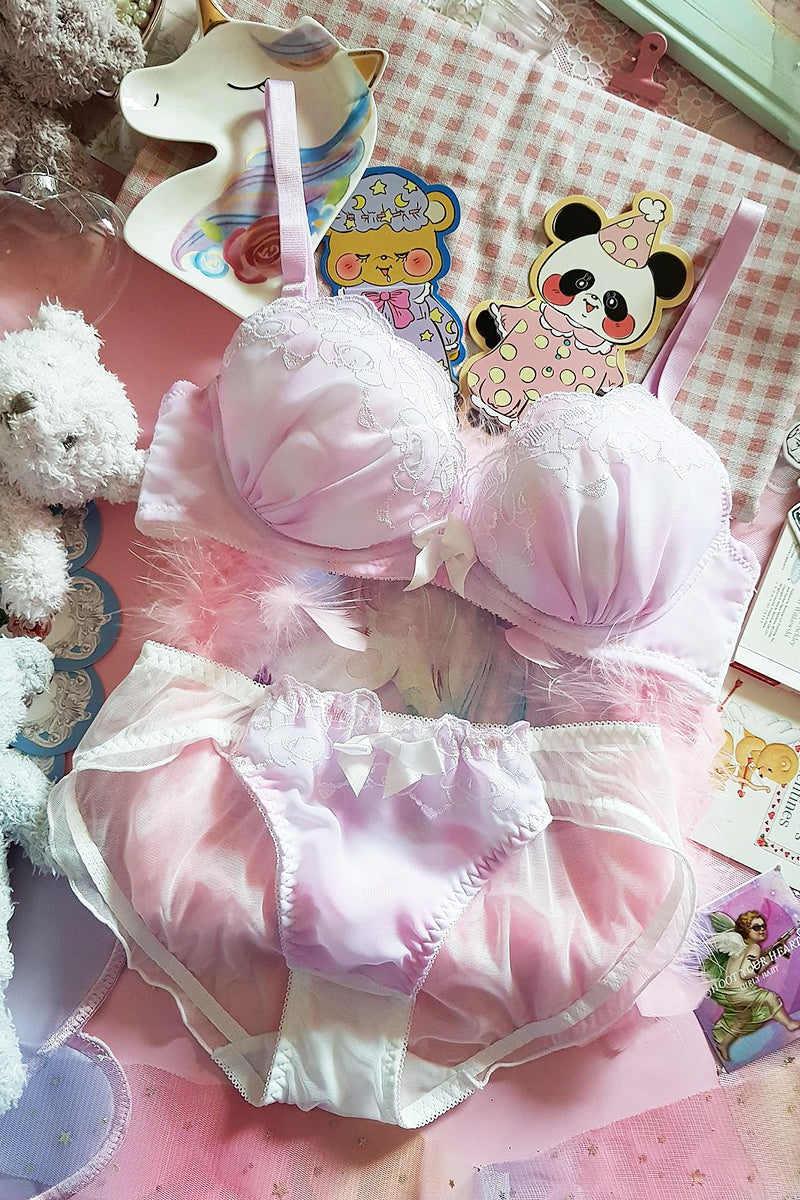 Sofyee Love Tumblr Ästhetisches BH-Set mit japanischer Spitze, Girly Dot Flower, Sweetie Heart 