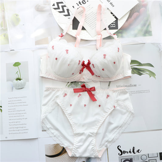 Sofyee Japanisches Unterwäsche-Set mit süßer Spitze und Schleife in Weiß 