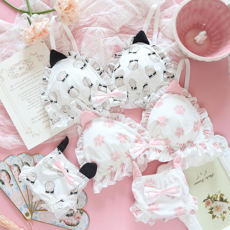 Japanese girl soft girl cat ears Lolita loli no steel ring bra set