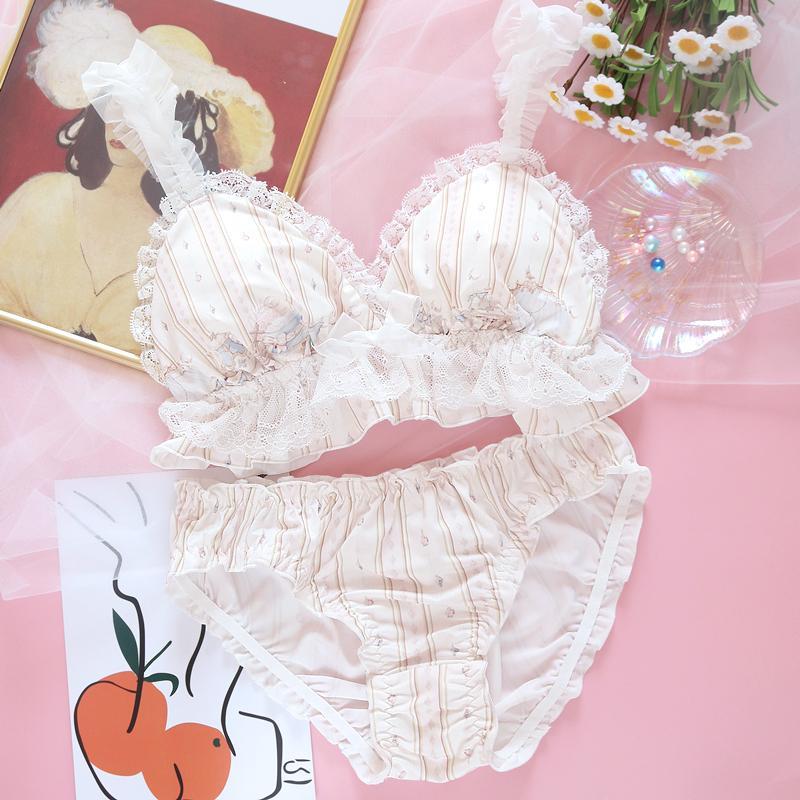 Süßes japanisches Mädchen Retro-Lolita-Loli-Unterwäsche ohne Stahlring, Dreieck-Cup-Set 