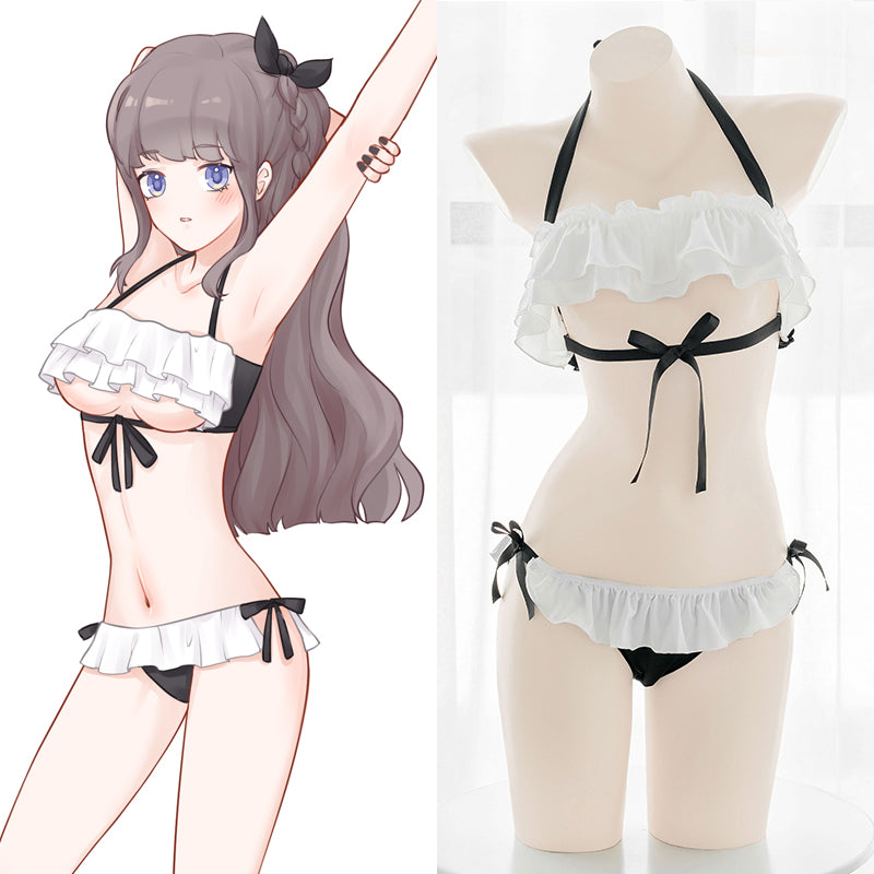 Kawaii Sexy Breasts Ruffled Hollow School Swimsuit