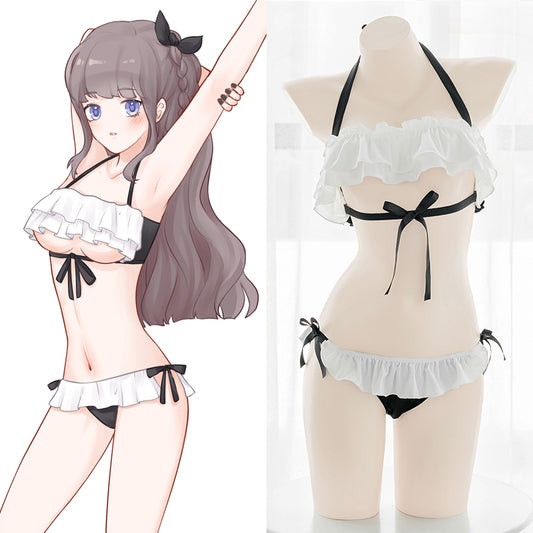 Kawaii Sexy Breasts Ruffled Hollow School Swimsuit