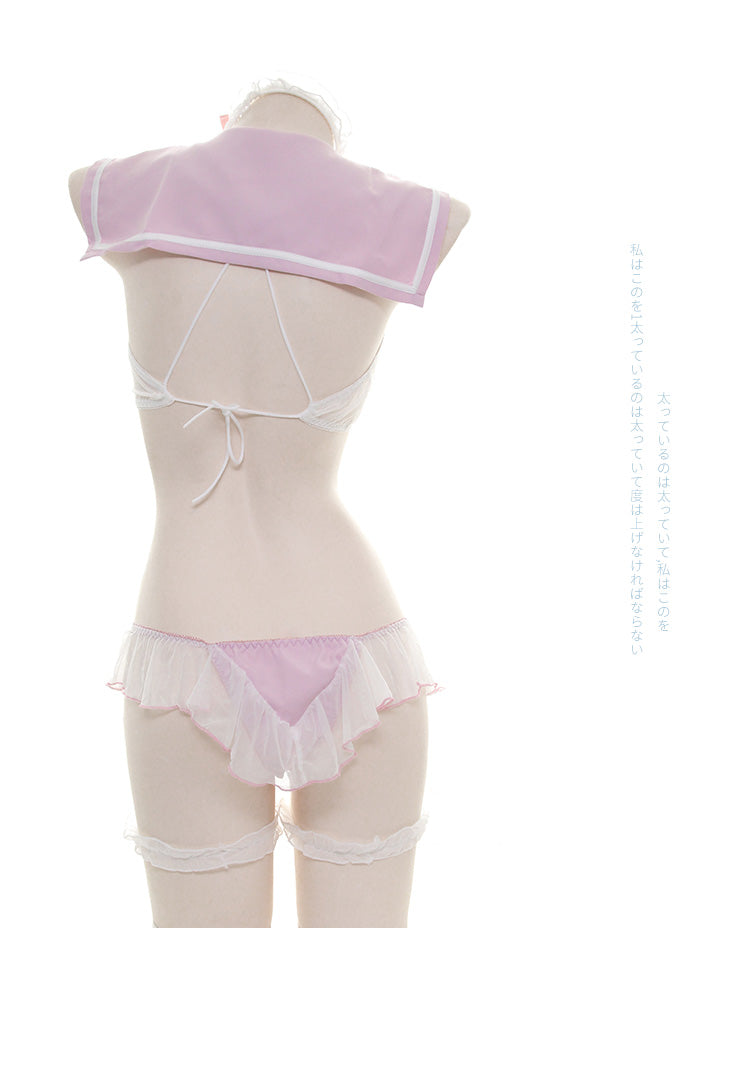 Love Sailor Bow Choker School Girl Lingerie Set