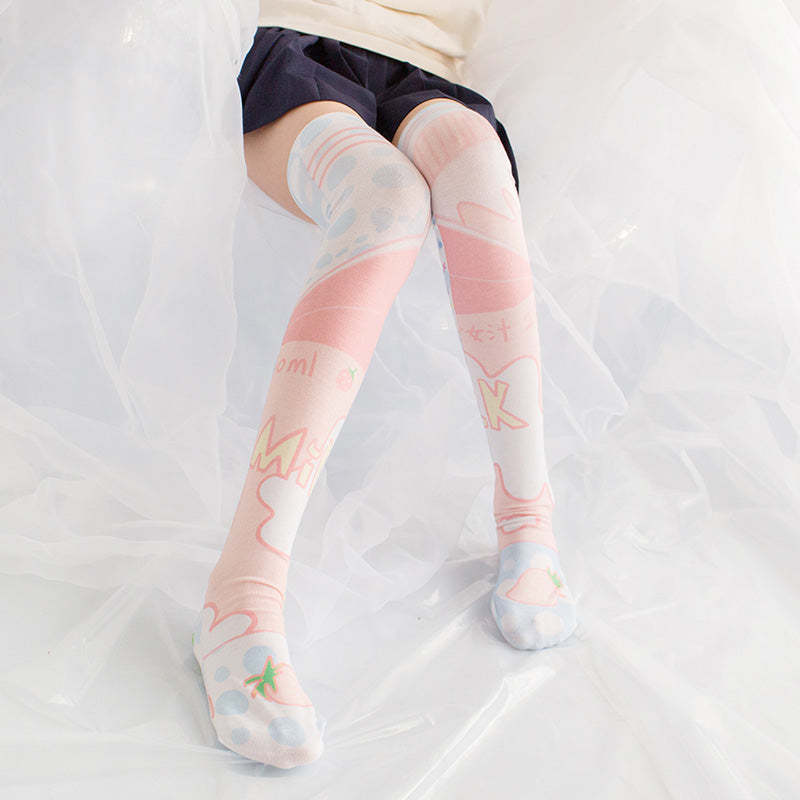 Strawberry Cake Milk Lolita Anime Knee High Long Socks