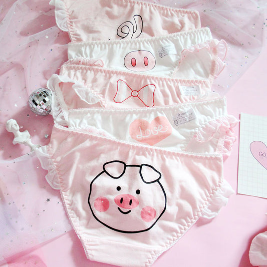 5pcs-Kawaii Piggy Sweet White Kiss Me Panty