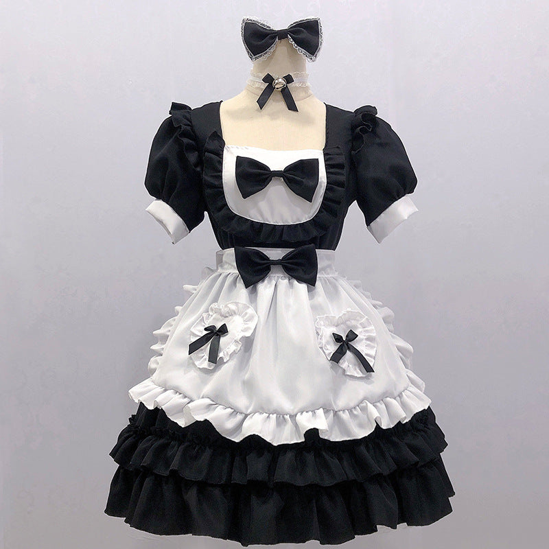 Rotes Waifu Anime Maid Kawaii Schleife Cosplay Kostüm Kleid Set 