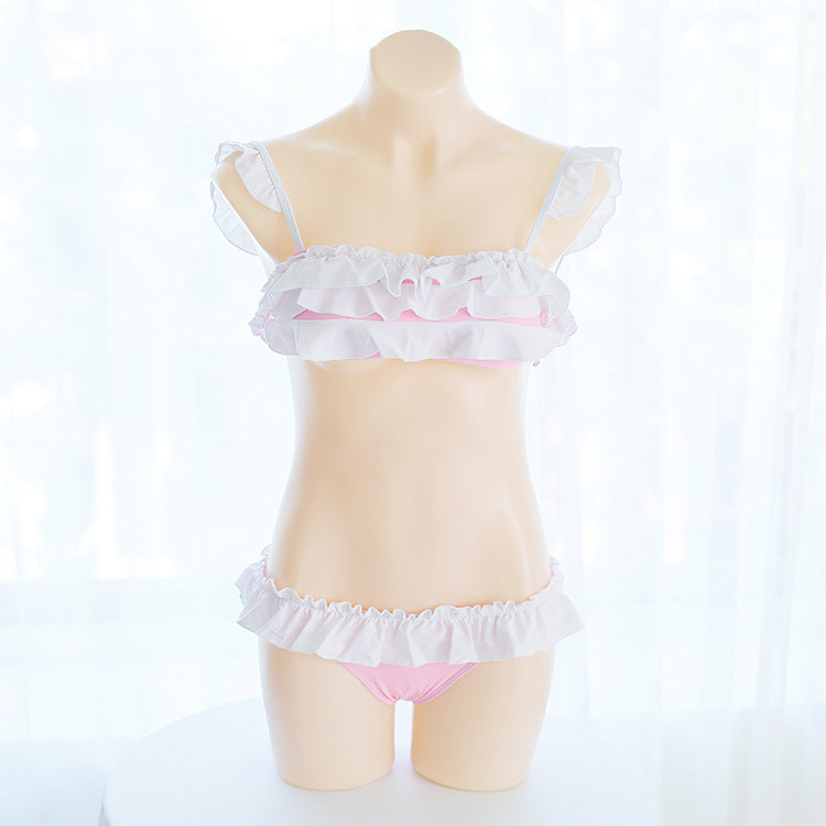 J Fashion Anime Ruffle White Kawaii Cosplay Costume Bikini Set