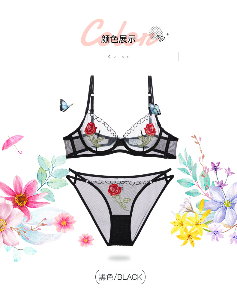 Sheer Flower Bra Set